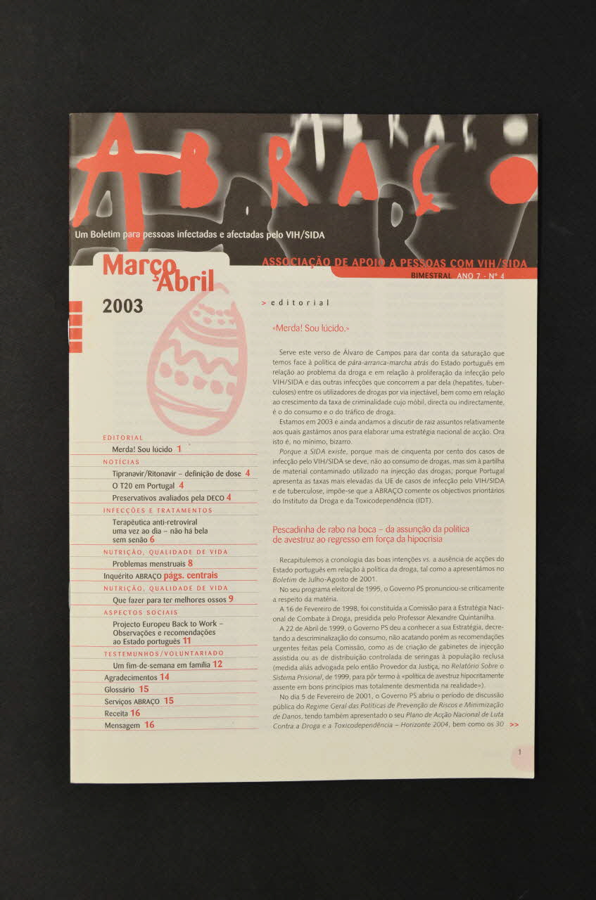 Abraço revue Abraço. Um Boletim para pessoas infectadas e afectadas pelo VIH/SIDA Portugal 2003 2003.109.93 Photo Mucem