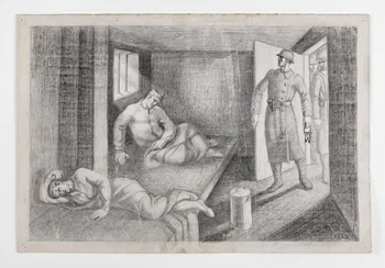 Jean Amblard dessin Soldats emprisonnés France 1933 2025.27.11  Photo Mucem / Marianne Kuhn