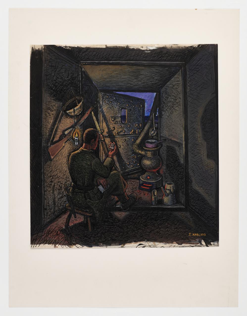 Jean Amblard dessin Sur la ligne Maginot, la drôle de guerre (ou Chambrée sur la ligne Maginot) France 1939 2025.27.12  Photo Mucem / Marianne Kuhn