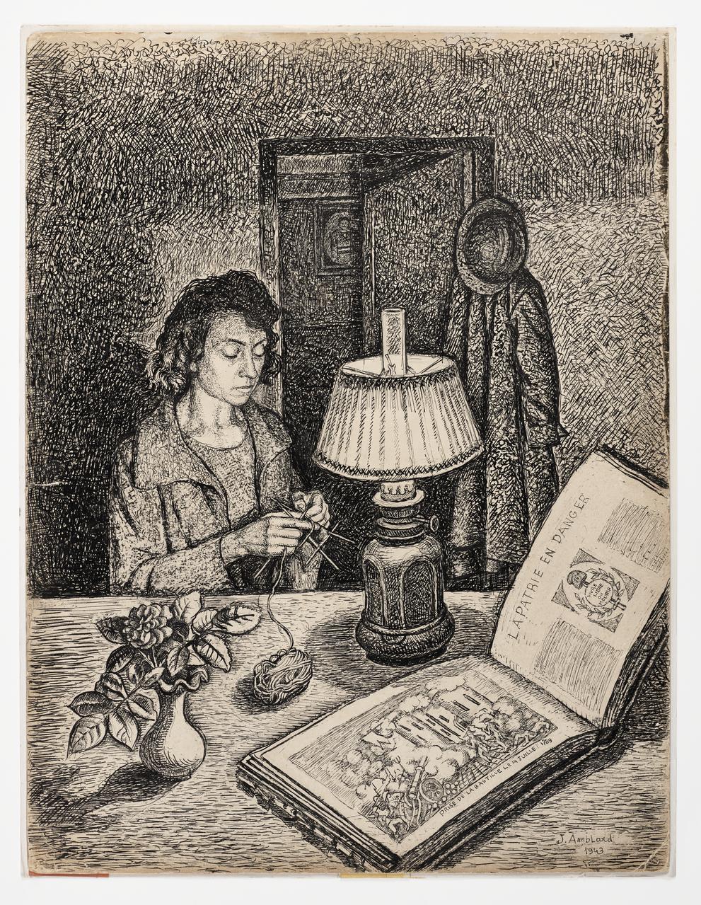 Jean Amblard dessin Portrait d'Ernestine Amblard à Montcheneix Auvergne, France 1943 2025.27.14  Photo Mucem / Marianne Kuhn