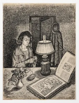 Jean Amblard dessin Portrait d'Ernestine Amblard à Montcheneix Auvergne, France 1943 2025.27.14  Photo Mucem / Marianne Kuhn