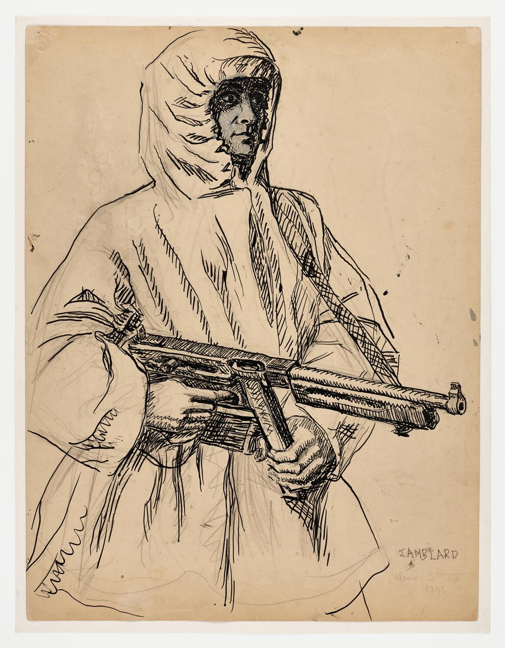 Jean Amblard dessin Alsace 5ème DB Alsace, France 1945 2025.27.15  Photo Mucem / Marianne Kuhn
