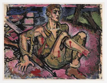 Jean Amblard dessin Autoportrait : blessé au combat France 1945 2025.27.16  Photo Mucem / Marianne Kuhn