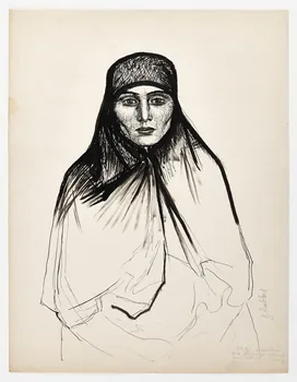 Jean Amblard dessin Atidje, travailleuse de la fabrique de soiries "Vassil Kolarov". Tirnovo Bulgarie 1952 2025.27.18  Photo Mucem / Marianne Kuhn