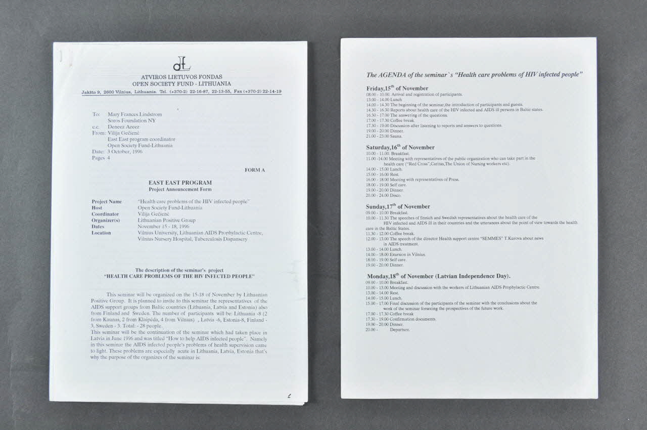 Atviros Lietuvos Fondas, Lithuanian Positive Group programme "Health care problems of the HIV infected people" (Problèmes de soin des personnes séropositives) Lituanie 1996/10 2005.168.4.1-2 Photo Mucem