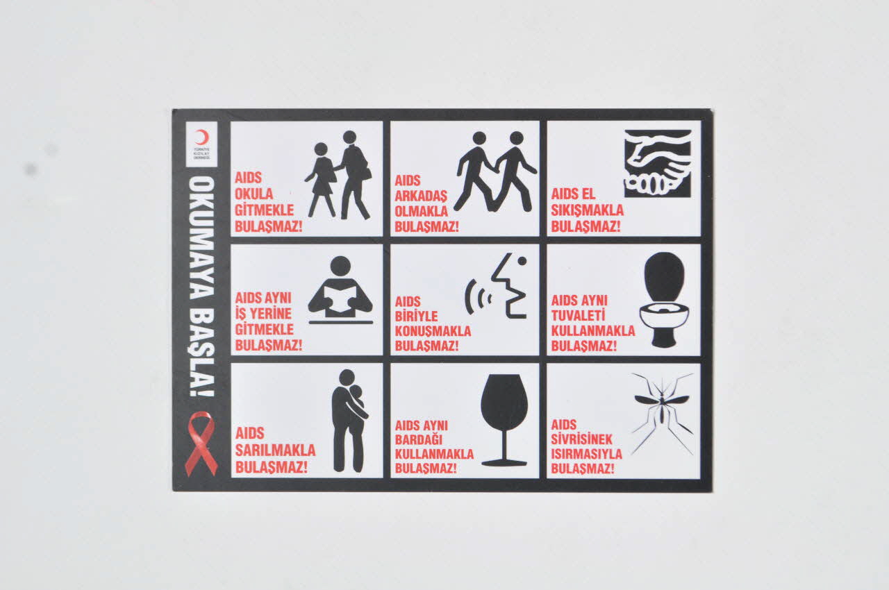 carte postale "Okumaya Basla !" (non transmission) (Commencez à lire. Apprenez des choses sur le sida) 2005.170.12 Photo Mucem