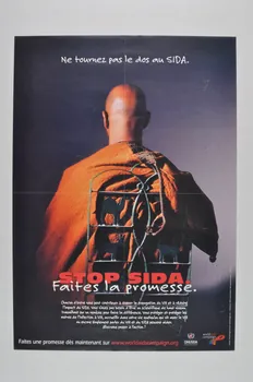 Onusida affiche "Ne tournez pas le dos au SIDA. Stop sida. Faites la promesse" (moine bouddhiste) International 2005 2005.172.5 Photo Mucem