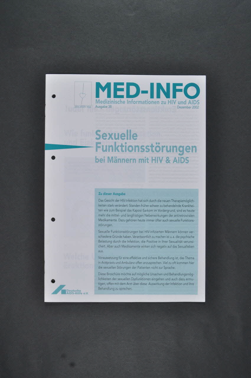 Aids-Hilfe KöLn Revue associative "Med-Info" / Sexuelle Funktionsstörungen bei Männern mit HIV & AIDS (Dysfonctionnements sexuels chez les hommes séropositifs) Allemagne 2002/12 2003.111.208 Photo Mucem