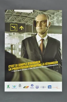 affiche "C'est si simple d'ignorer la prostitution enfantine à l'étranger..." (homme) Belgique 2004 2004.190.2 Photo Mucem