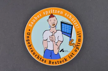 autocollant "Sauber spritzen Schützt !" (Une aiguille propre protège) 2003.111.45 Photo Mucem