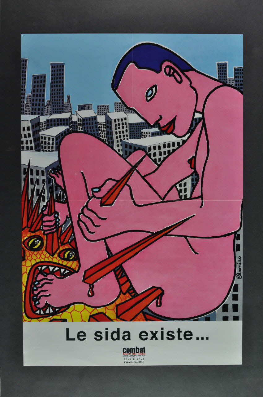 Combat face au Sida affiche "Le sida existe". Dessin de Chamizo. France 2004 2004.198.2 Photo Mucem