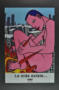 Combat face au Sida affiche "Le sida existe". Dessin de Chamizo. France 2004 2004.198.2 Photo Mucem