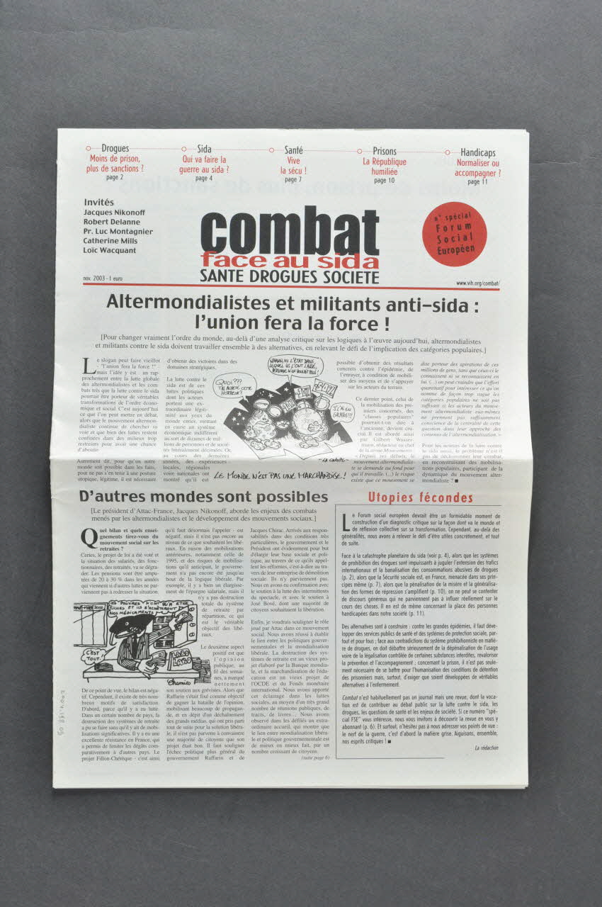 Combat face au Sida Journal associatif "Combat face au sida",  n° spécial Forum social européen France 2003 2004.198.9 Photo Mucem