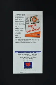 Association pour la Recherche, la Communication et les Actions pour l'Accès aux Traitements (ARCAT) Dépliant "El VIH-SIDA. Mas informacion para un trabajo mas seguro (en espagnol) (Le VIH/sida. Plus d'informations pour un travail plus sûr) Île-de-France, France 2003 2004.200.7 Photo Mucem