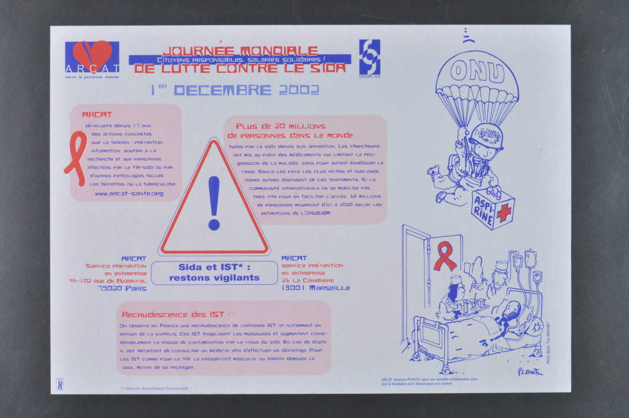 Association pour la Recherche, la Communication et les Actions pour l'Accès aux Traitements (ARCAT) affiche "Journée mondiale de lutte contre le sida. / Citoyens responsables . Salariés solidaires." France 2002 2003.114.27 Photo Mucem