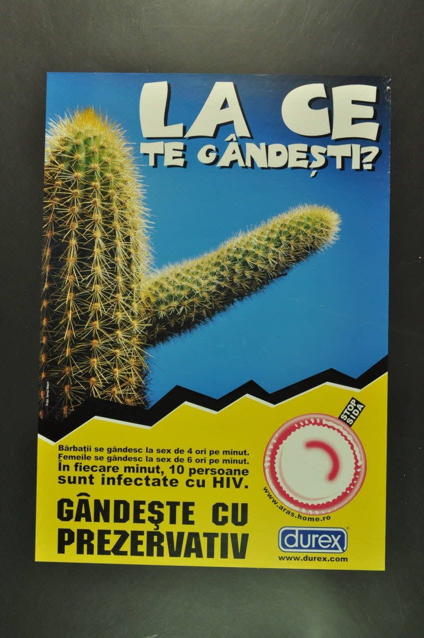 Asociatia Romana Anti-Sida (Aras) affiche "La Ce Te Gandest ? (cactus) (Y penses-tu?) Roumanie 2003 2003.115.5 Photo Mucem