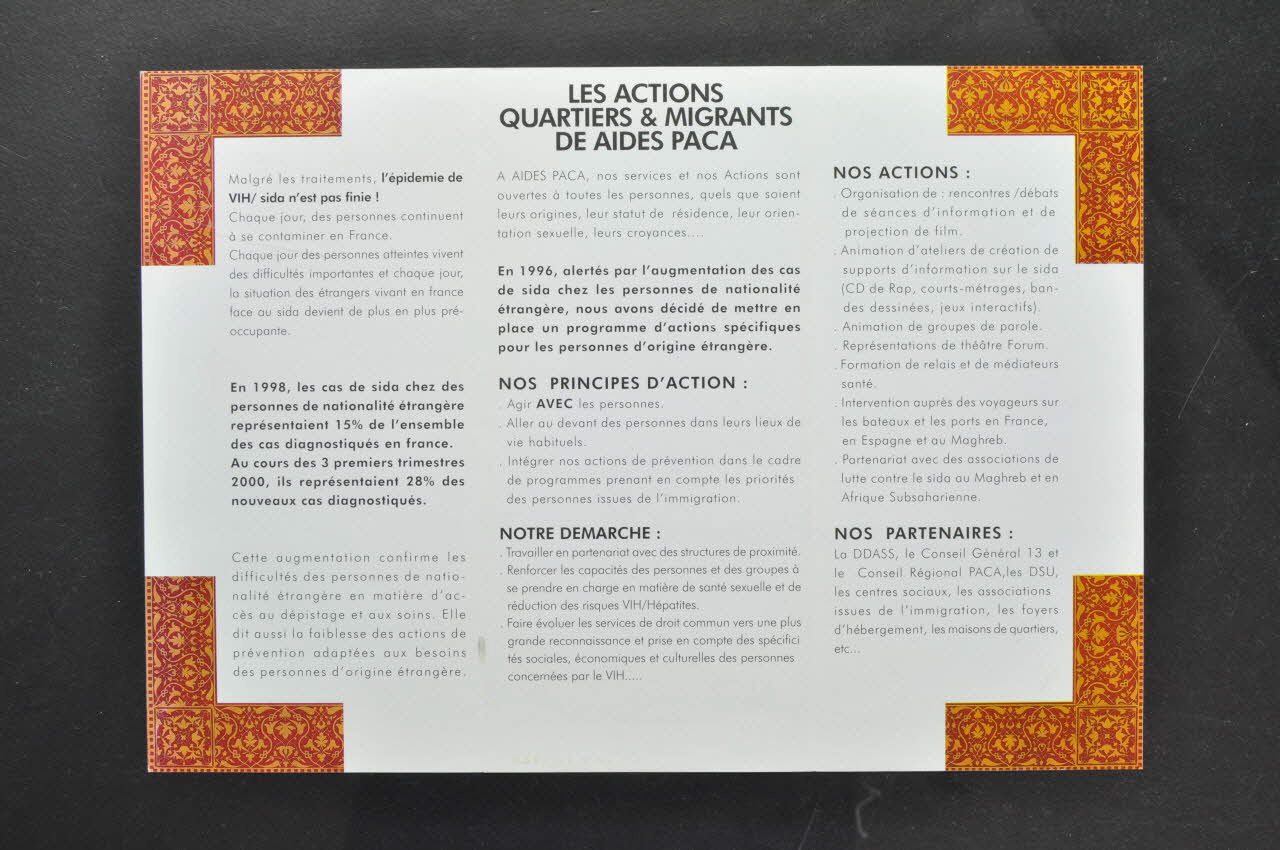 Aides Délégation Régionale Paca Dépliant Actions Quartiers & Migrants Provence-Alpes-Côte d'Azur, France 2001 2003.116.12 Photo Mucem