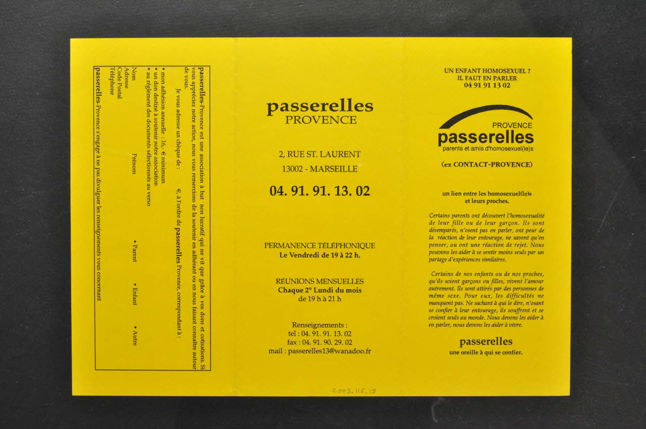 Dépliant "Un enfant homosexuel ? Il faut en parler" 2003.116.15 Photo Mucem