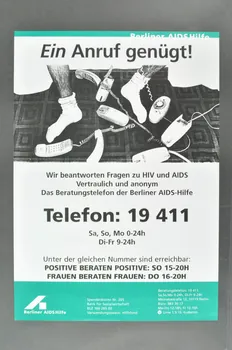 Berliner Aids-Hilfe affiche "Ein Anruf genügt !" Allemagne 1996 2003.117.1  Photo Mucem