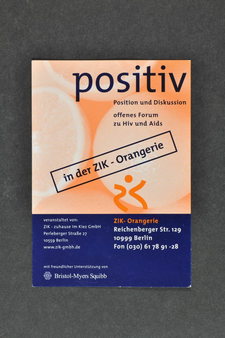 Bristol-Myers Squibb carte d'invitation "Positiv. Position und Diskussion" (Positif. Information et discussion) Allemagne 2003 2003.117.35 Photo Mucem