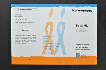 Berliner Aids-Hilfe Dépliant "Heterogruppe. PositHiv Hetero" (Groupe hétéro séropositifs) Allemagne 2003 2003.117.55 Photo Mucem