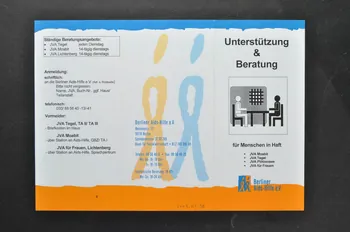 Berliner Aids-Hilfe Dépliant "Unterstützung & Beratung für menschen in Haft" (Aide et consultation pour les hommes en détention) Allemagne 2003 2003.117.58  Photo Mucem