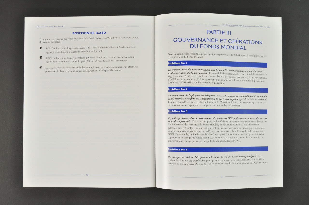 Conseil International Des Ong De Lutte Contre Le BROCHURE "Le fond mondial : perspectives des ONG" International 2004 2004.204.12 Photo Mucem