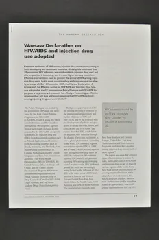 Canadian Hiv/Aids Policy & Law Review Tiré à part "Warsaw Declaration on HIV/AIDS and Injection drug use adopted" (Adoption de la déclaration de Varsovie sur le VIH/sida et l'usage de drogues par voie injectable) International 2003/12 2004.204.14 Photo Mucem