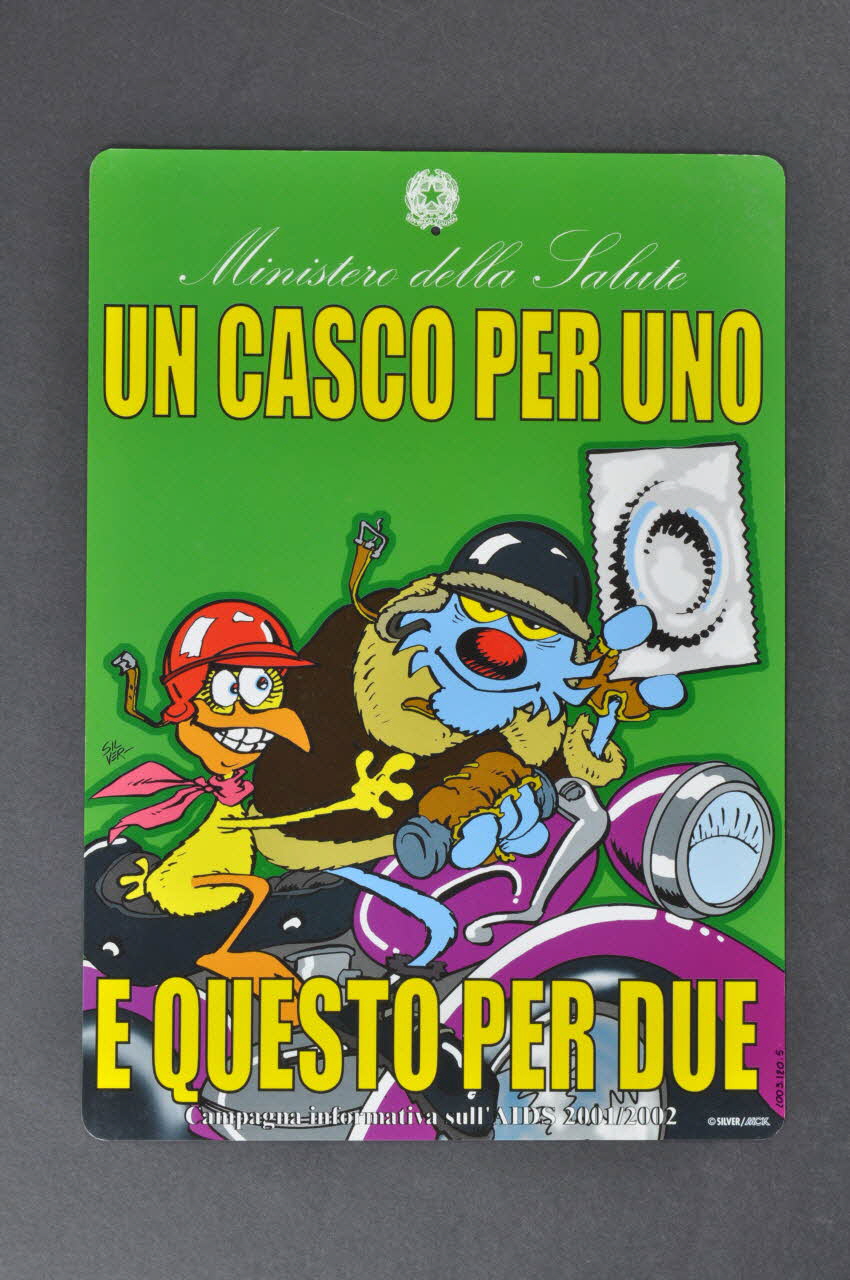 Ministero Della Salute affichette "Un casco per uno e questo per due" (Un casque par personne et ceci pour deux) Italie 2001 2003.120.5 Photo Mucem