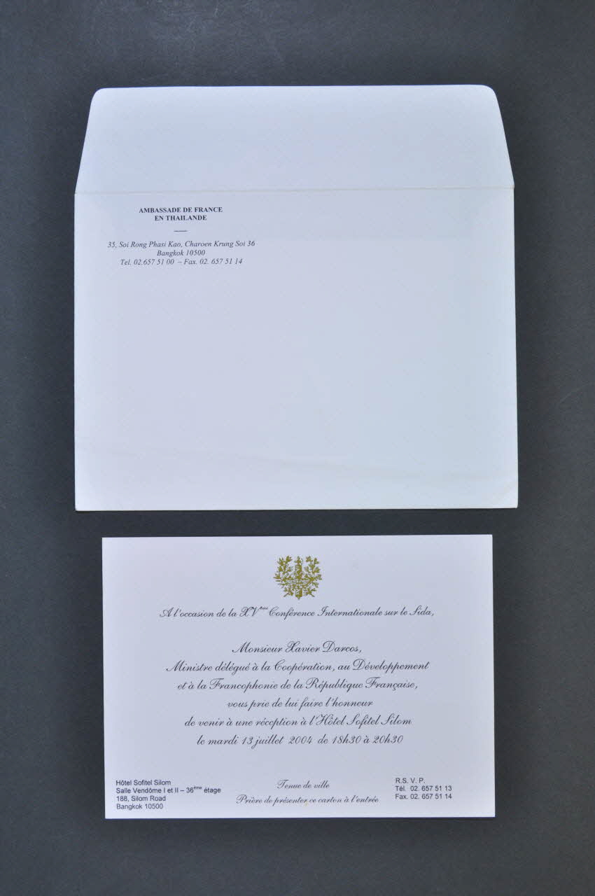 Ambassade De France En Thailande CARTON D'INVITATION International 2004/7/13 2004.204.146.1-2 Photo Mucem
