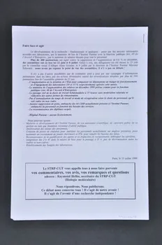 Syndicat Strp-Cgt De L'institut Pasteur tract "Où va la recherche publique ? Où va la recherche à l'Institut Pasteur ? Innovation ? Ouvrons la discussion" France 1999/7/15 2003.123.15 Photo Mucem