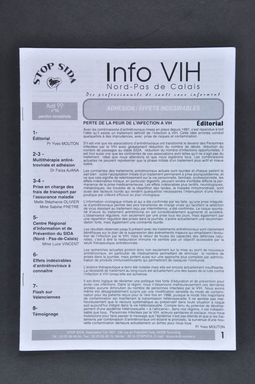 Bulletin associatif Info VIH Nord-Pas de Calais / Des professionnels de santé vous informent / Adhésion. Effets indésirables Nord-Pas-de-Calais, France 1999/4 2003.123.16 Photo Mucem