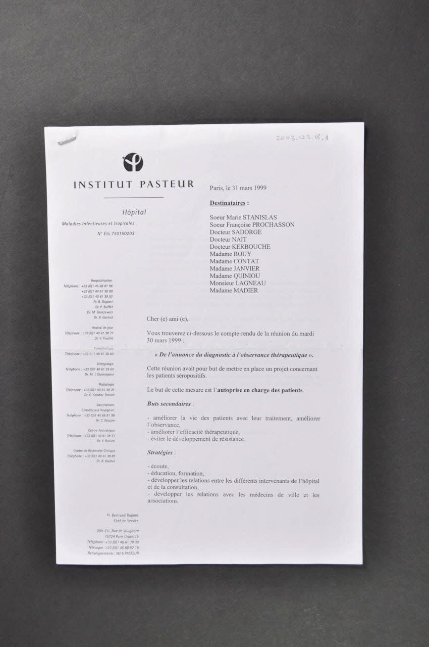 Groupe De Soins Palliatifs Hôpital Pasteur document compte-rendu France 1998 2003.123.18.1 Photo Mucem