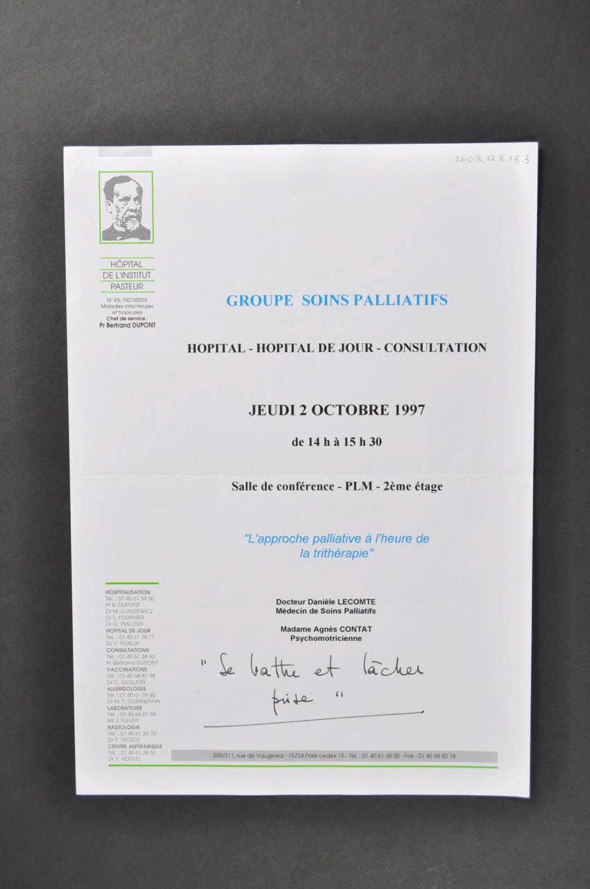 Groupe De Soins Palliatifs Hôpital Pasteur affichette France 1998 2003.123.18.3 Photo Mucem