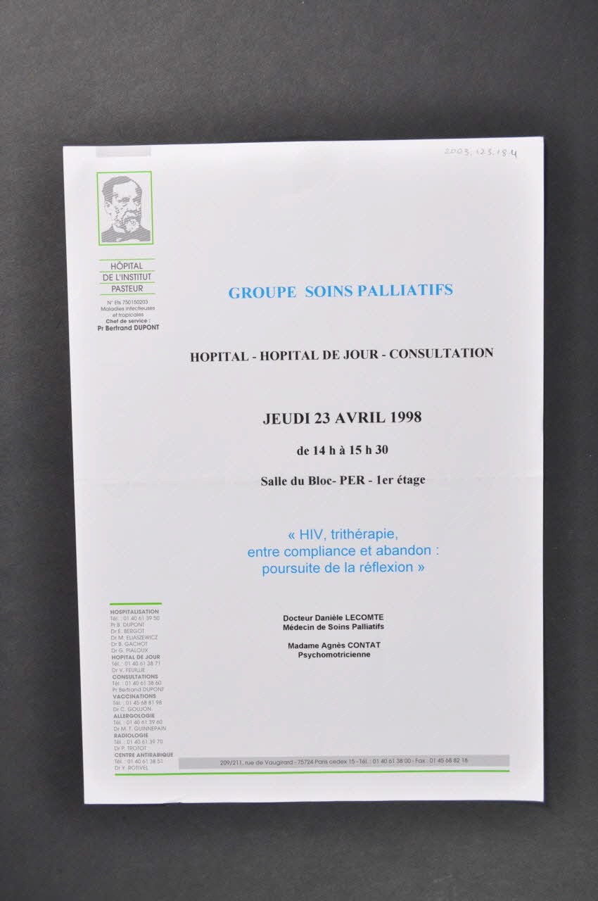 Groupe De Soins Palliatifs Hôpital Pasteur affichette France 1998 2003.123.18.4 Photo Mucem