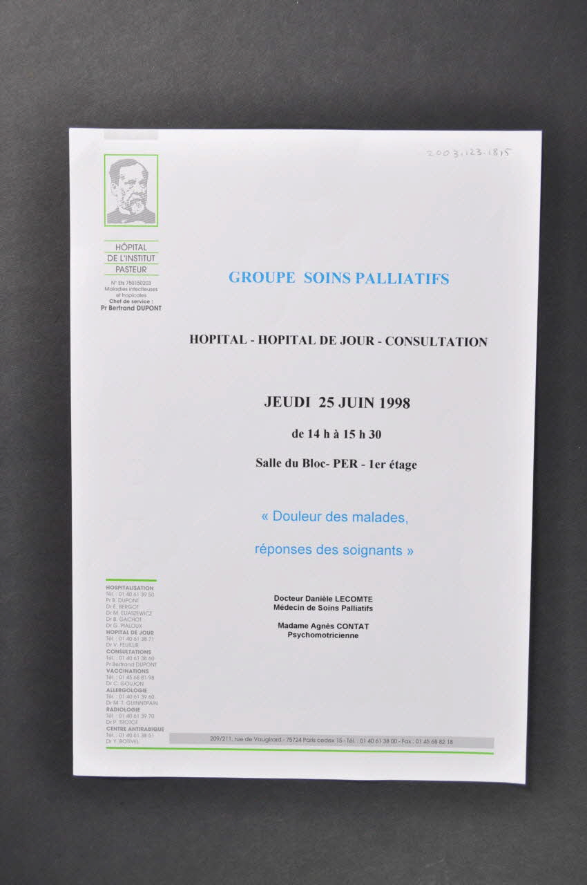 Groupe De Soins Palliatifs Hôpital Pasteur affichette France 1998 2003.123.18.5 Photo Mucem