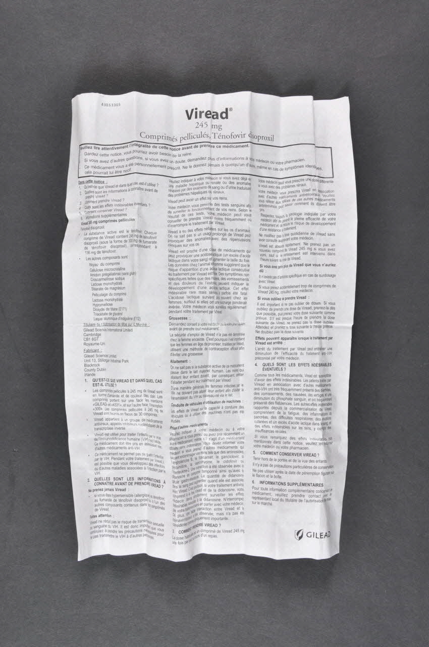 Gilead notice "Viread" France 2003 2004.204.3.3 Photo Mucem