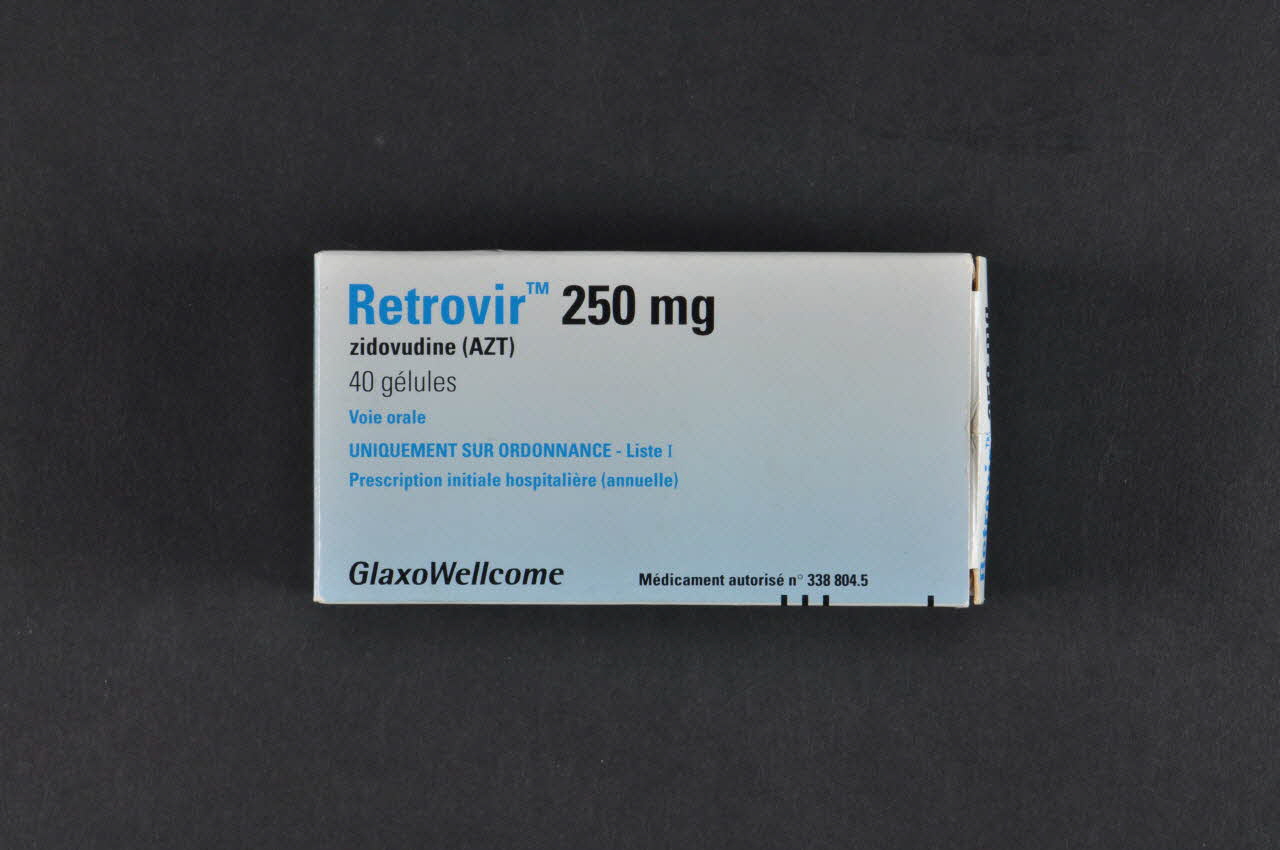 Glaxowellcome Boite de médicaments Retrovir 250 mg avec gélules France 2004 2004.204.36.1 Photo Mucem