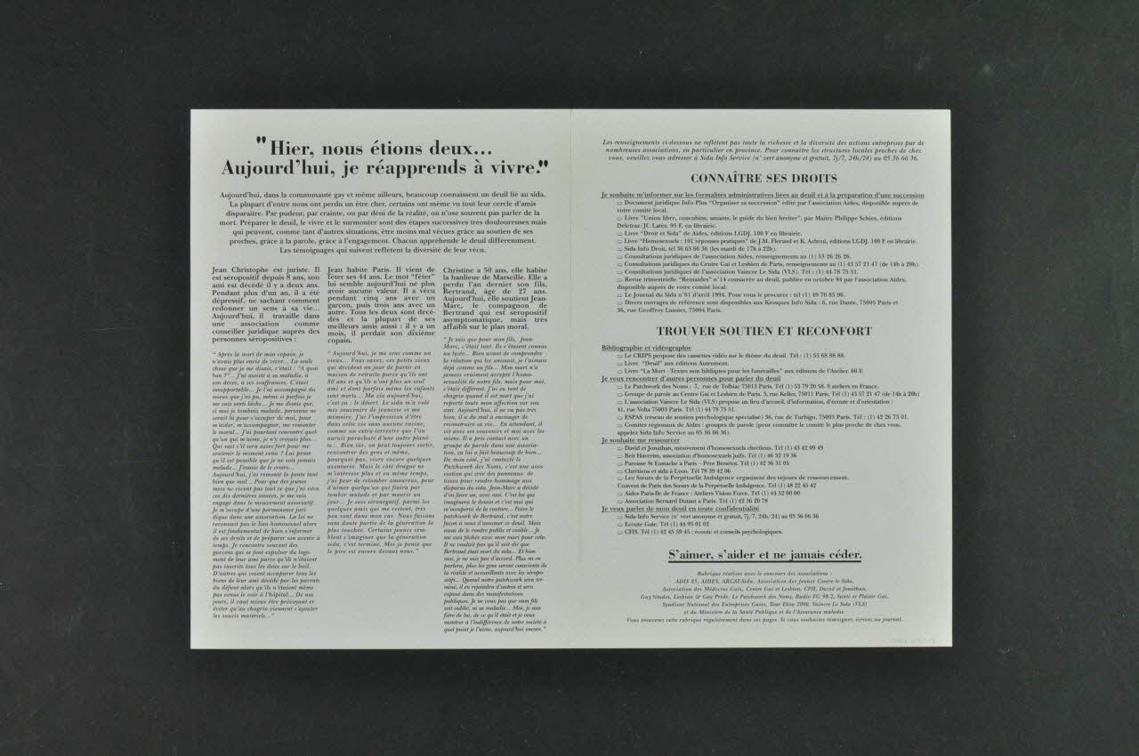affiche "Hier, nous étions deux... Aujourd'hui, je réapprends à vivre" / S'aimer, s'aider et ne jamais céder" 2003.125.107 Photo Mucem