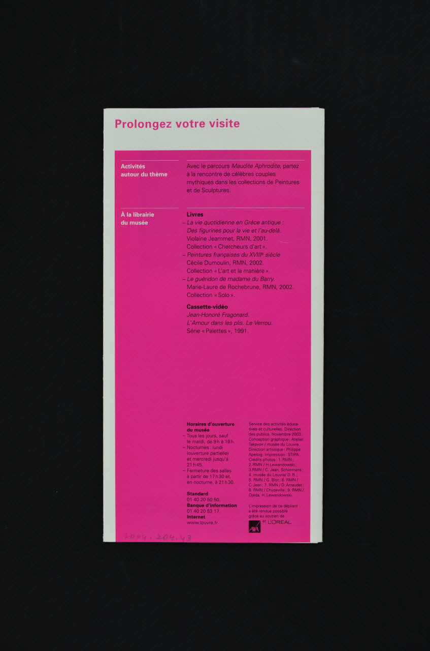 Aides Et Musée Du Louvre Dépliant "Je vous aime. Images de l'amour dans les collections du Louvre" France 2003 2004.204.43  Photo Mucem