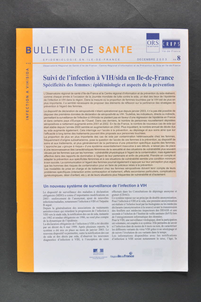 Observatoire Régional De Santé Ile De France Et revue épidémiologie et aspects de la prévention. Ile-de-France, France 2003/12 2004.204.44 Photo Mucem
