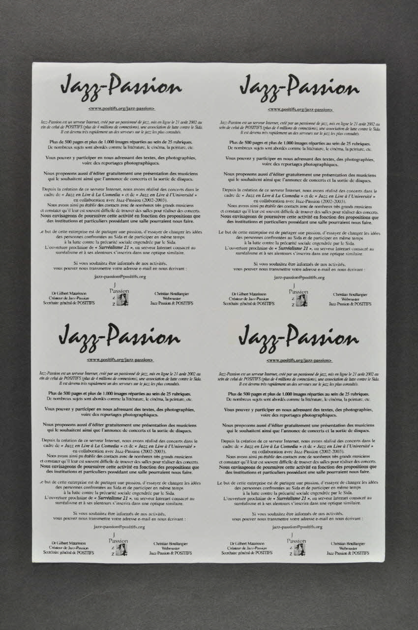 Positifs Et Jazz Passion prospectus "Jazz-Passion" France 2004 2004.204.51 Photo Mucem