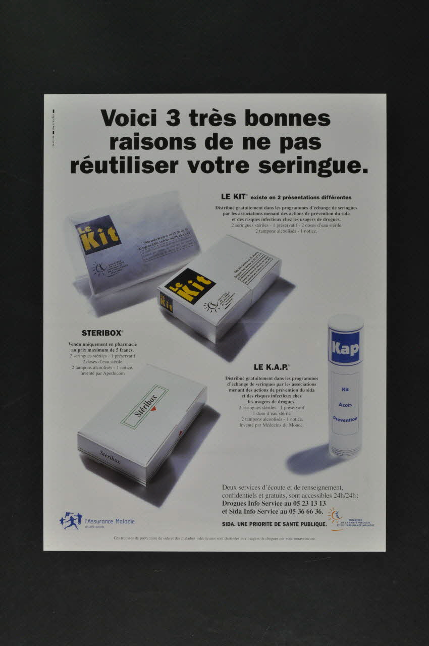affiche "Voici 3 bonnes raisons de ne pas réutiliser votre seringue" 2003.125.159 Photo Mucem