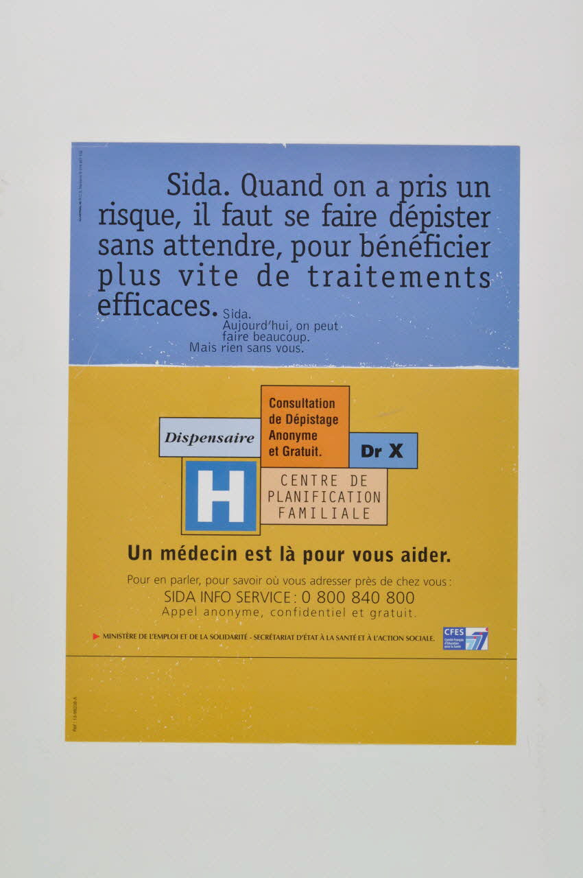 affiche "Sida. Quand on a pris un risque, il faut se faire dépister sans attendre, pour bénéficier plus vite de traitements efficaces." 2003.125.167 Photo Mucem