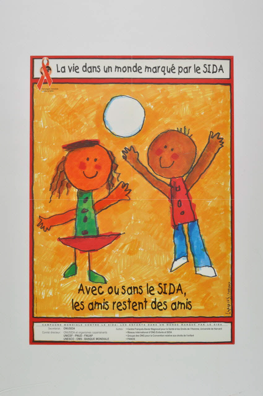 Onusida affiche "Avec ou sans le Sida, les amis restent des amis / La vie dans un monde marqué par le sida" International 1997 2003.125.169 Photo Mucem