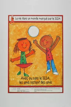 Onusida affiche "Avec ou sans le Sida, les amis restent des amis / La vie dans un monde marqué par le sida" International 1997 2003.125.169 Photo Mucem