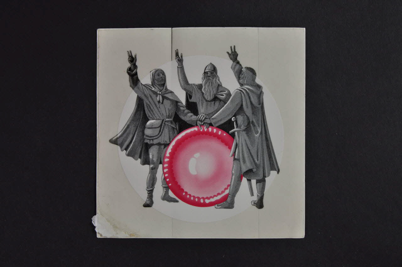 autocollant fondateurs de la ville de Genève  et préservatif 2003.125.276 Photo Mucem