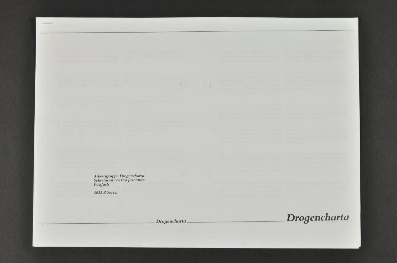 Arbeitsgruppe Drogencharta / Pro Juventute Zurich document "Drogencharta" (Charte pour les usagers de drogues) Lorraine, France 1987 2004.205.44 Photo Mucem