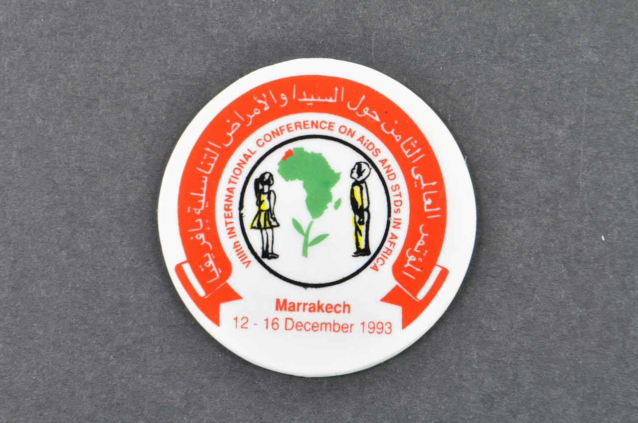 Viii° International Conference On Aids And Stds In badge Badge VIII° International Conference on AIDS and STDs in AFRICA Maroc 1993 2003.125.305 Photo Mucem