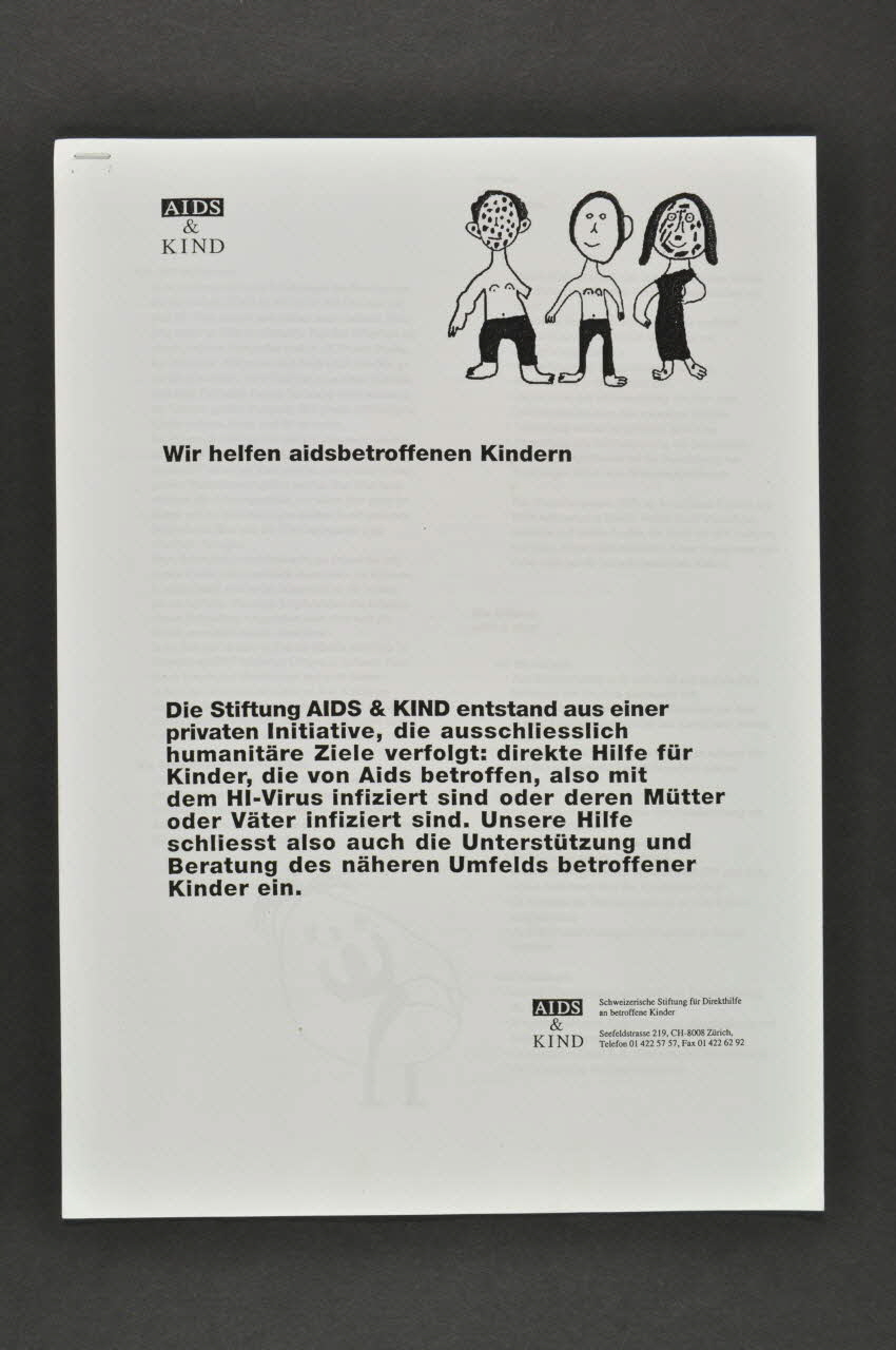 BROCHURE "Wir helfen aidsbetroffenen Kindern" (Nous aidons les enfants affectés par le SIDA) 2004.205.58 Photo Mucem